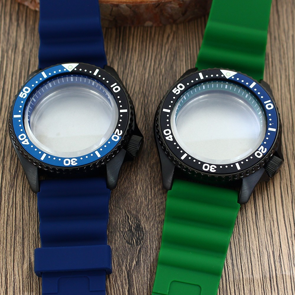 42.5mm Black Steel 10ATM Watch Case Strap Modify SKX007 Mod Sapphire Fit NH35 36
