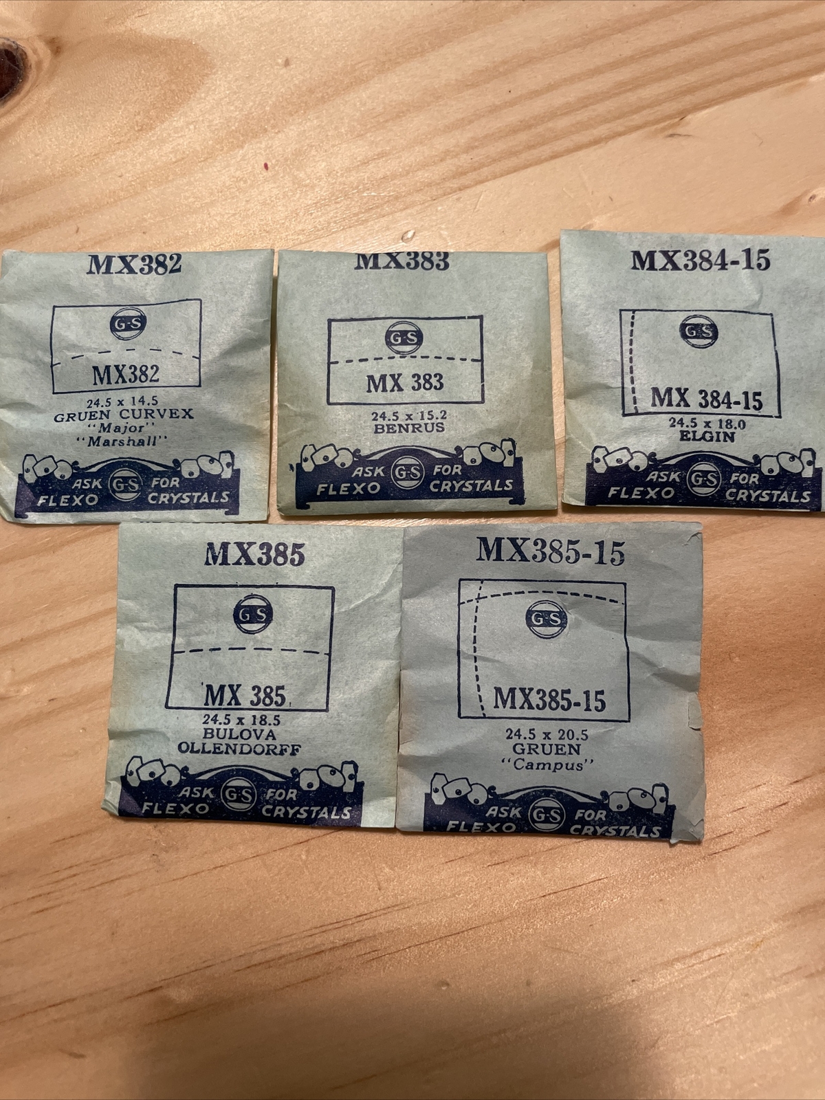 GS FLEXO MX356-385 Series Acrylic Watch Crystal Replacement CHOOSE SIZE VTG NOS