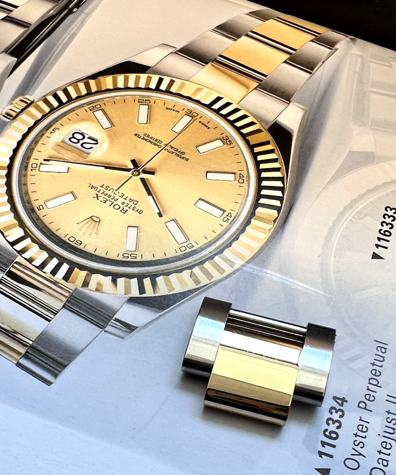 Genuine Rolex Two Tone Oyster Link 18k Yellow Gold Steel Datejust 41mm 126333 NW