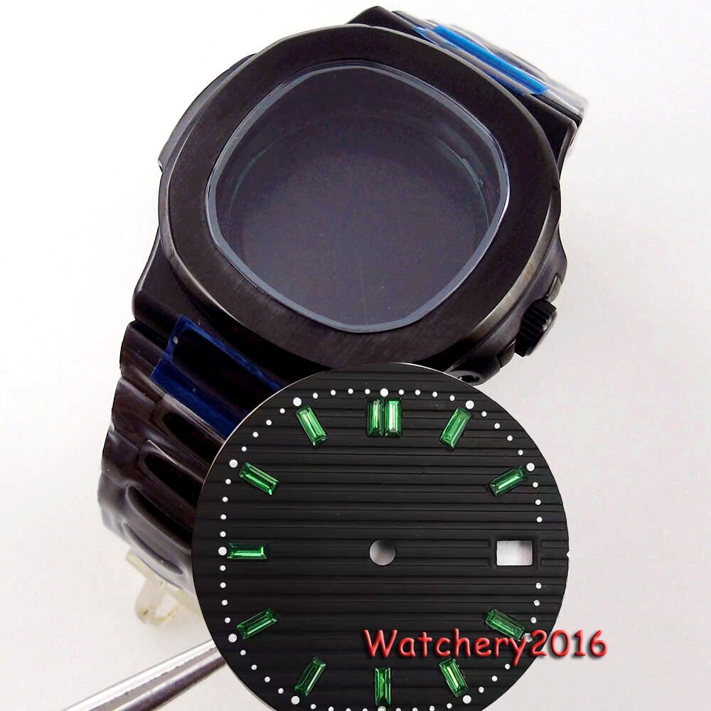 BLIGER 40mm Square Watch Case 29.8MM Green Blue Dial Color Marks Fit NH35A Watch