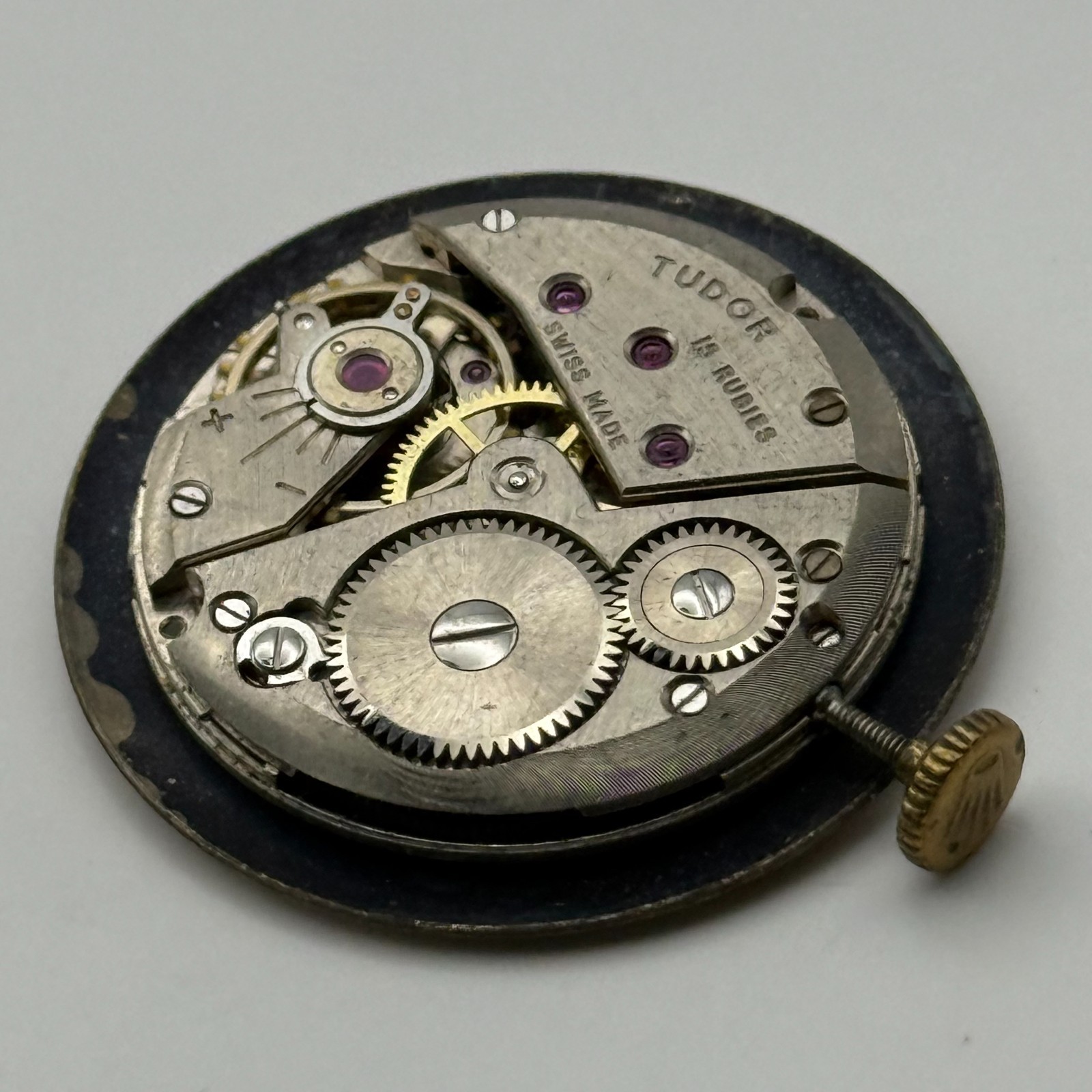 Tudor Watch Movement Running FEF 290 Rolex Crown For Parts / Restoration 23.6mm