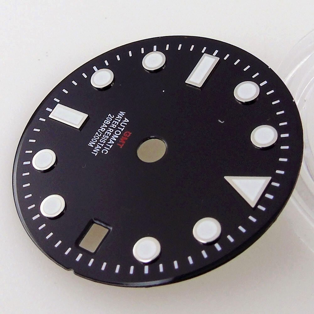 29MM 2.9mm Hole Green Luminous Black Watch Dial Fit NH34 NH34A GMT Automatic
