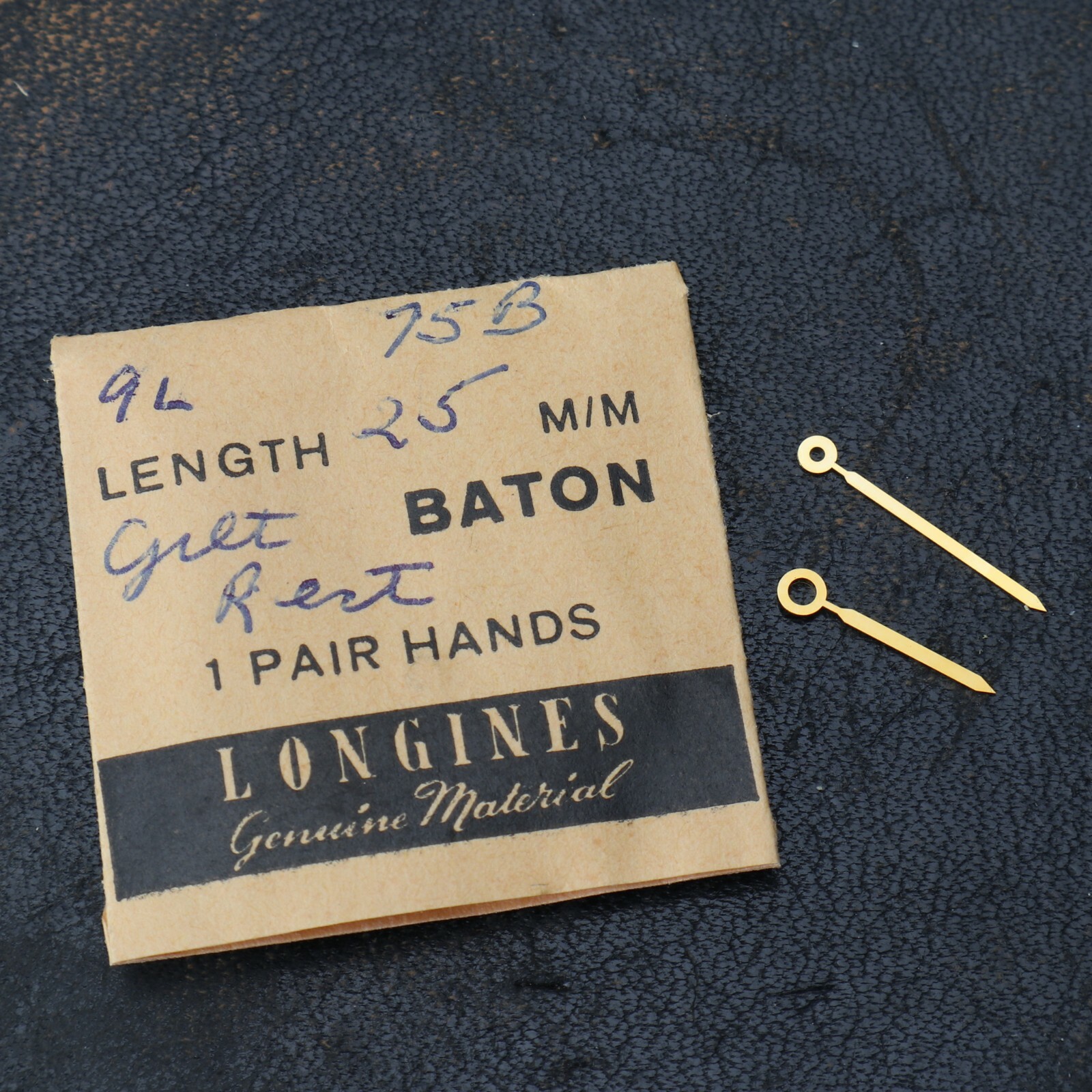 NOS Longines 9L Gilt Baton Rectaline Pair Hands 25mm Watch Part 75-B (#C6D9)