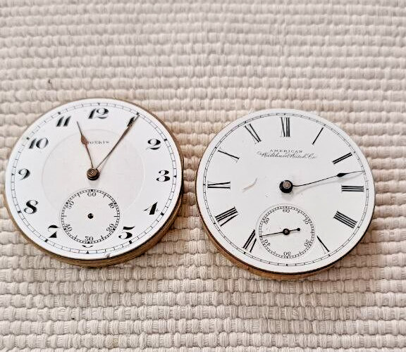 LOT OF 2 MOERIS AND WALTHAM POCKET WATCH MOVEMENTS X REPAIR /PARTS