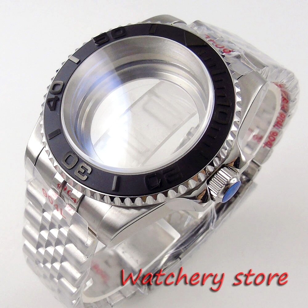 40mm 20ATM 120 Clicks Mens Watch Case Dome Blue AR sapphire crystals Black Bezel