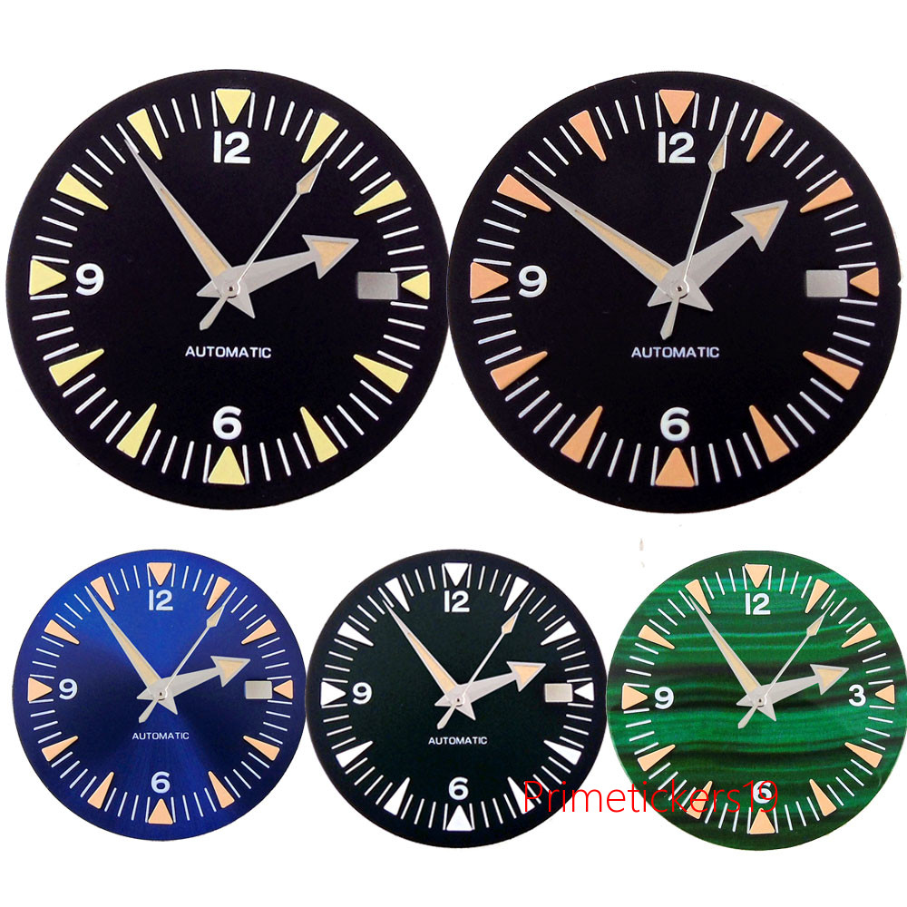 32mm Black/Blue/Green Watch Dial Hands Set Date Fit NH35 NH36 Automatic Movement