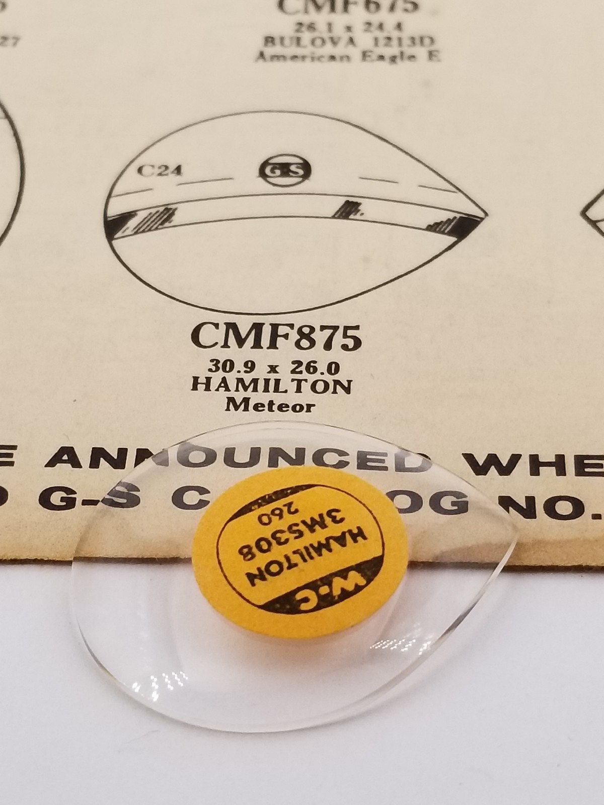 NOS WC 260 Mineral Glass Watch Crystal for Hamilton Electric Meteor, 3ms308