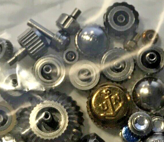 100 Approx Mixed Watch Crowns Long and Short Pipe Various Taps Colours Logos