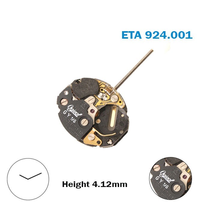 ETA 924.001 Ogival Swiss Quartz Movement-2 Hands-Without Disk-H:4.12mm.