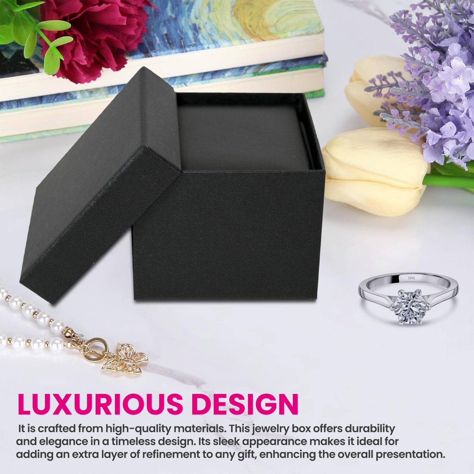 Novel Box Black Jewelry Box for Rings 2.37×2.37×1.87 Inches – Slot Ring Gift …
