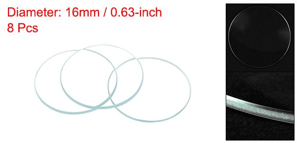 8Pcs 16mm Dia Watch Glass Crystal Lens Single Dome Round 1.35mm Edge Thickness