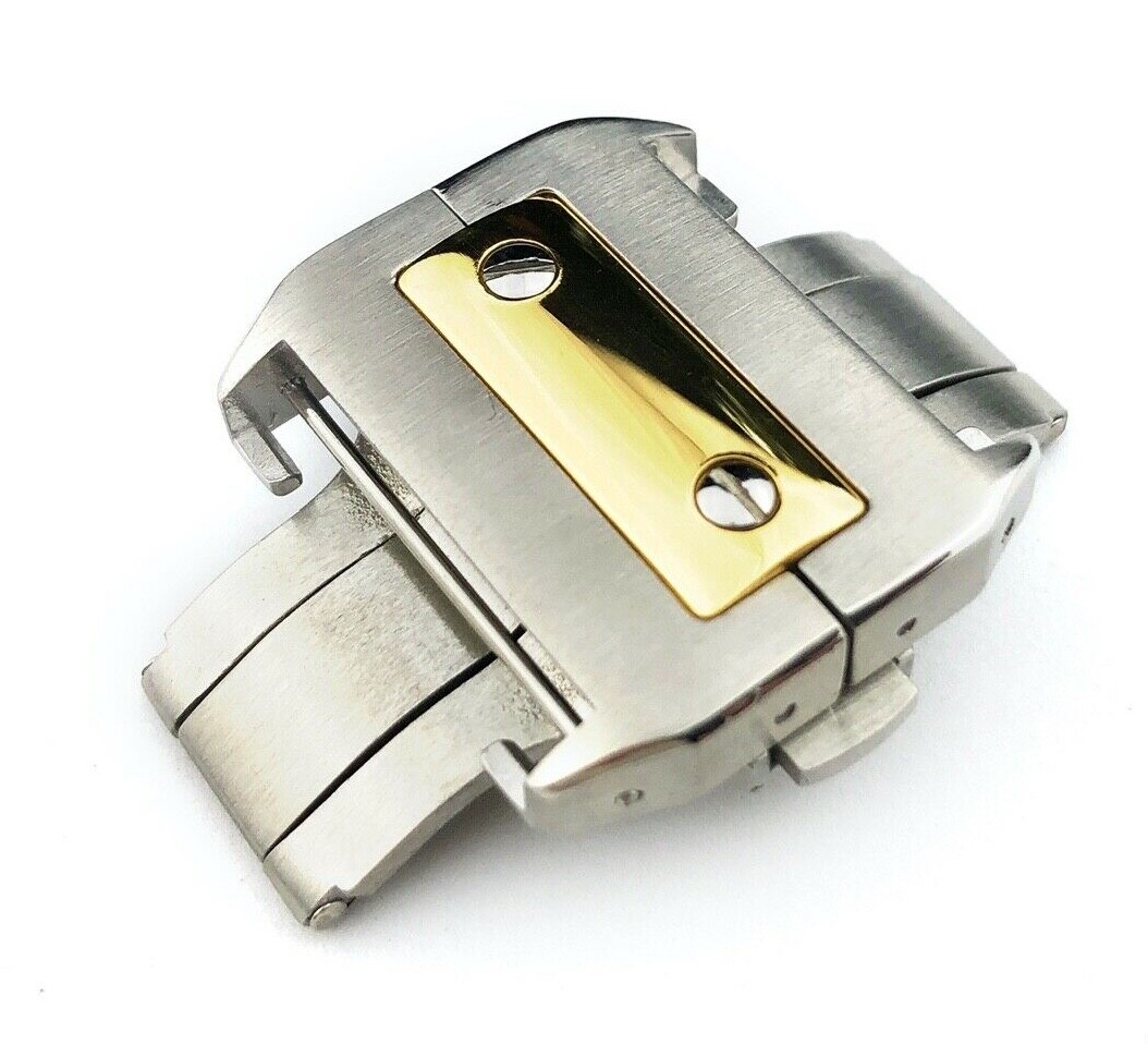 Silver/Yellow Gold 18 21mm Stainless Steel Buckle/Clasp fit CARTIER SANTOS watch