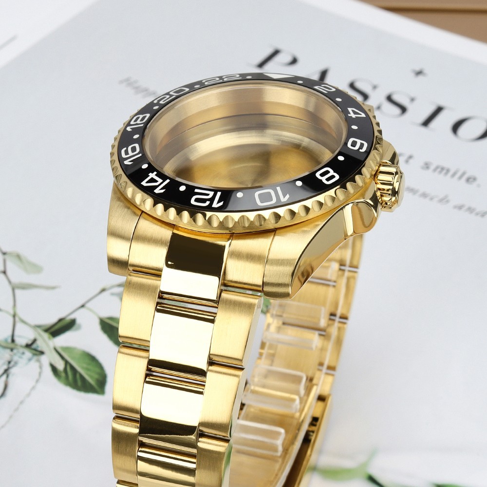 40mm GMT Golden Watch Case+Oyster Bracelet Sapphire 10ATM For Japan NH35 ETA2824