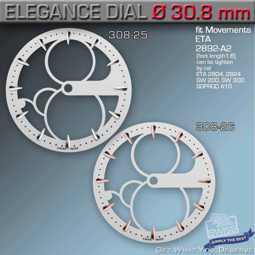 SKELETON-DIAL, ETA 2824-2,2892-A2, SW200,SW300, SOPROD A10, Ø30.8, Ref308-25-26