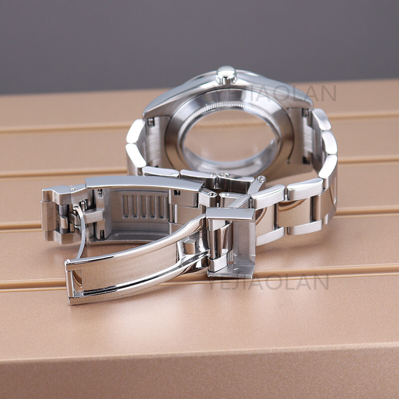 36/40mm Silvery Watch Case+Strap+Cyclops Sapphire Glass For Seiko NH35 Movement