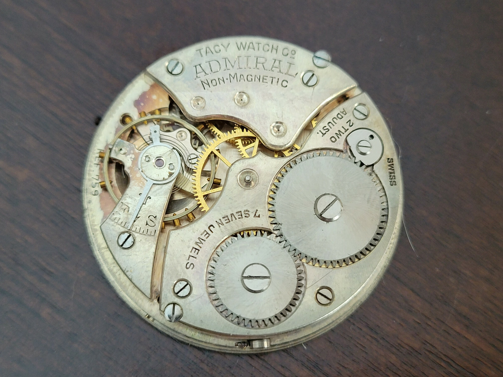 VINTAGE ADMIRAL TACY WATCH CO. POCKET WATCH MOVEMENT, REF. 759, KEEPING TIME