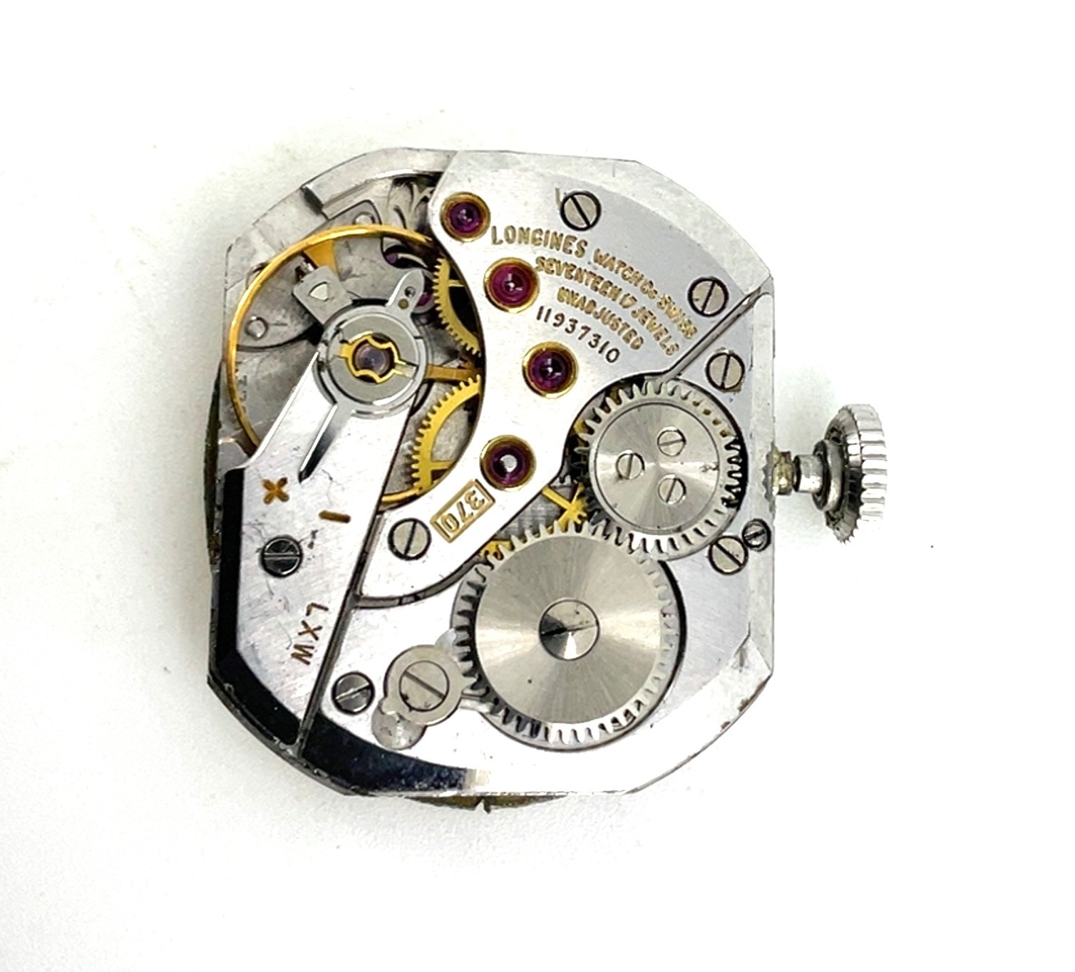 Vintage Longines Manual Cal. 370 17j Swiss Watch Movement Silver Diamond *RUNS*