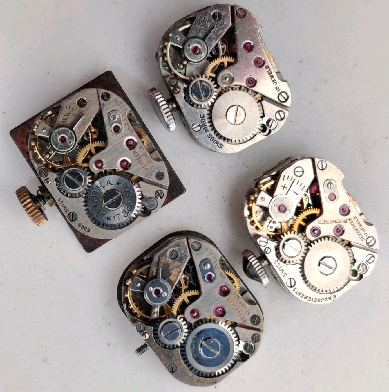Lot Of 4 Alpha Bucherer Milus AS Cal. 976 movements For Repair