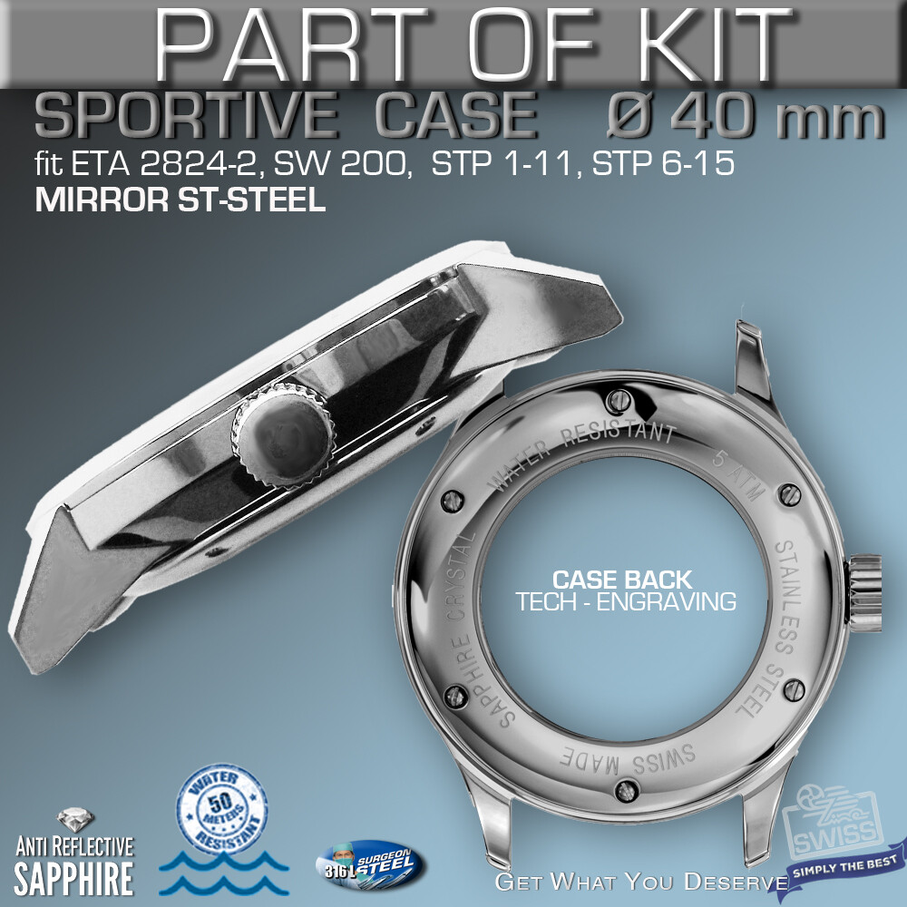 DO IT YOURSELF KIT 1: SPORTIVE CASE 40MM, DIAL, HANDS, fit ETA 2824, SW200