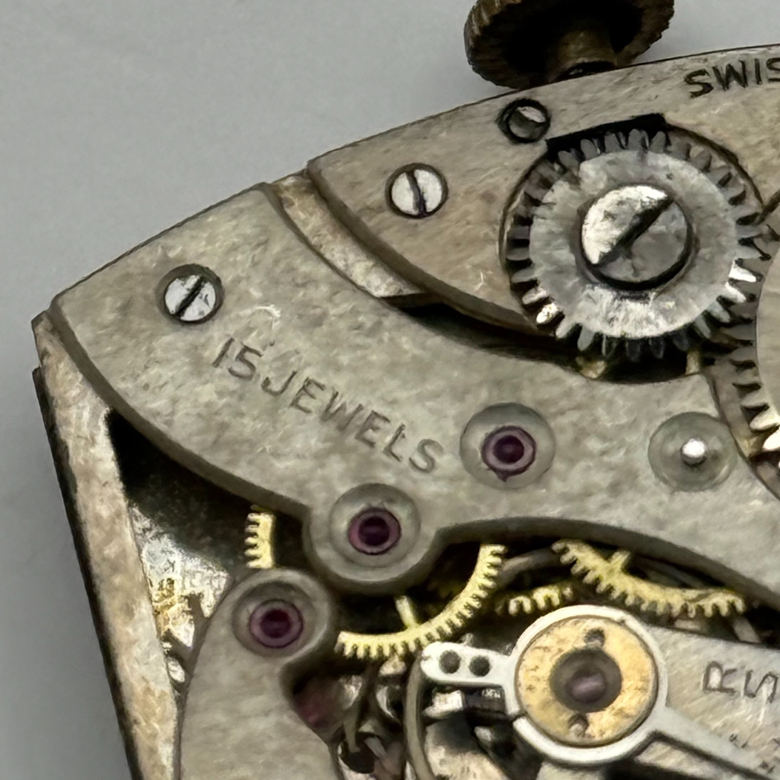Tank Watch Movement Unidentified 15 Jewels Swiss Vintage Parts Repair 19.9mm