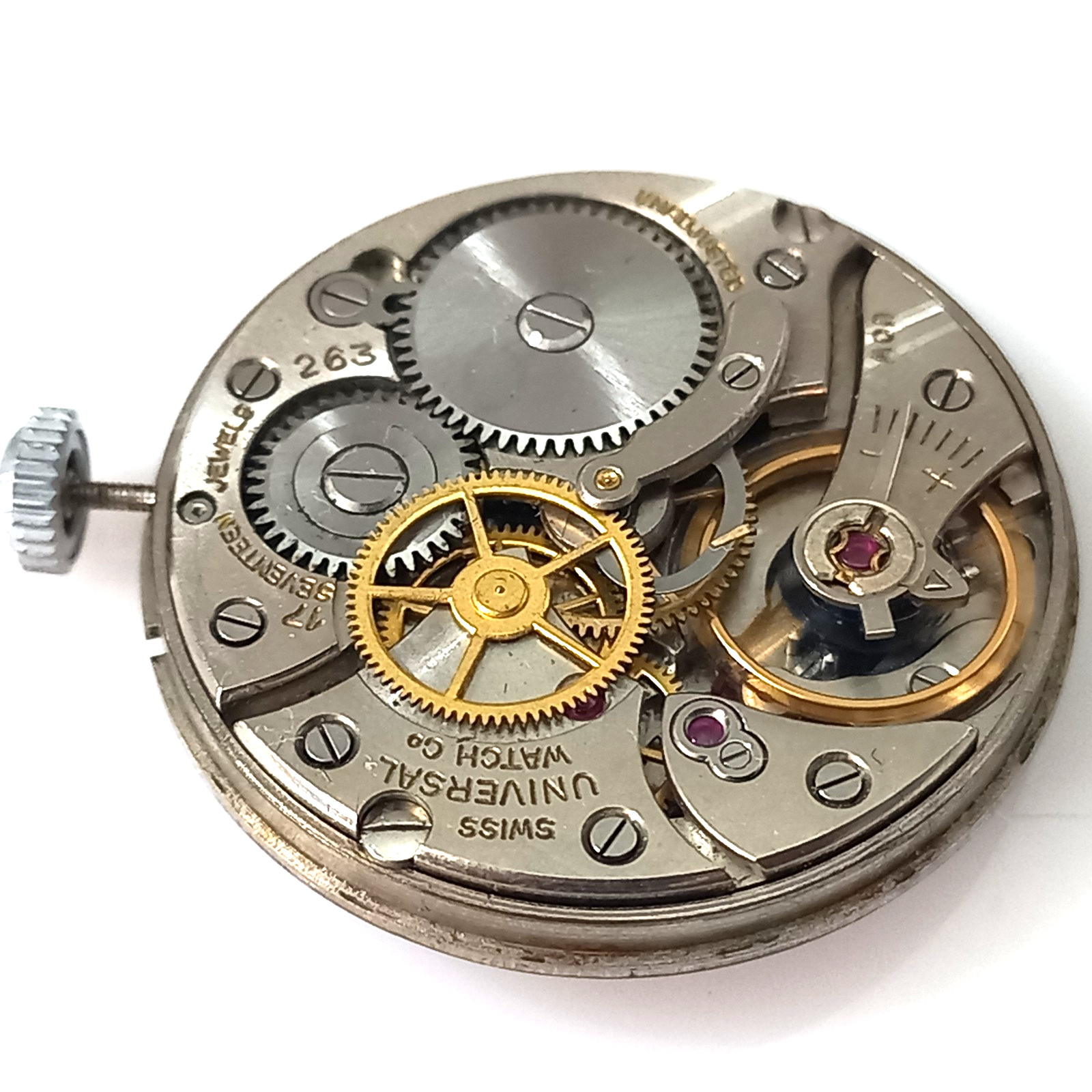 UNIVERSAL WATCH CO MANUAL WIND 17 JEWELS MOVEMENT CAL 263 – WORKING