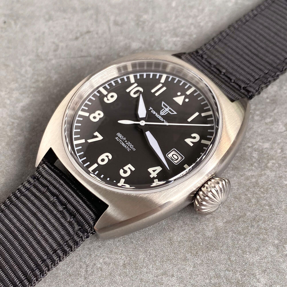 NEW 40mm Military Men Double Domed AR Sapphire NH PT Movt Luminous 20atm Brushed