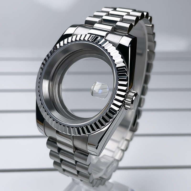 39mm NH35 Case DJ Bezel President Bracelet Sapphire Glass For NH35 NH36 Movement