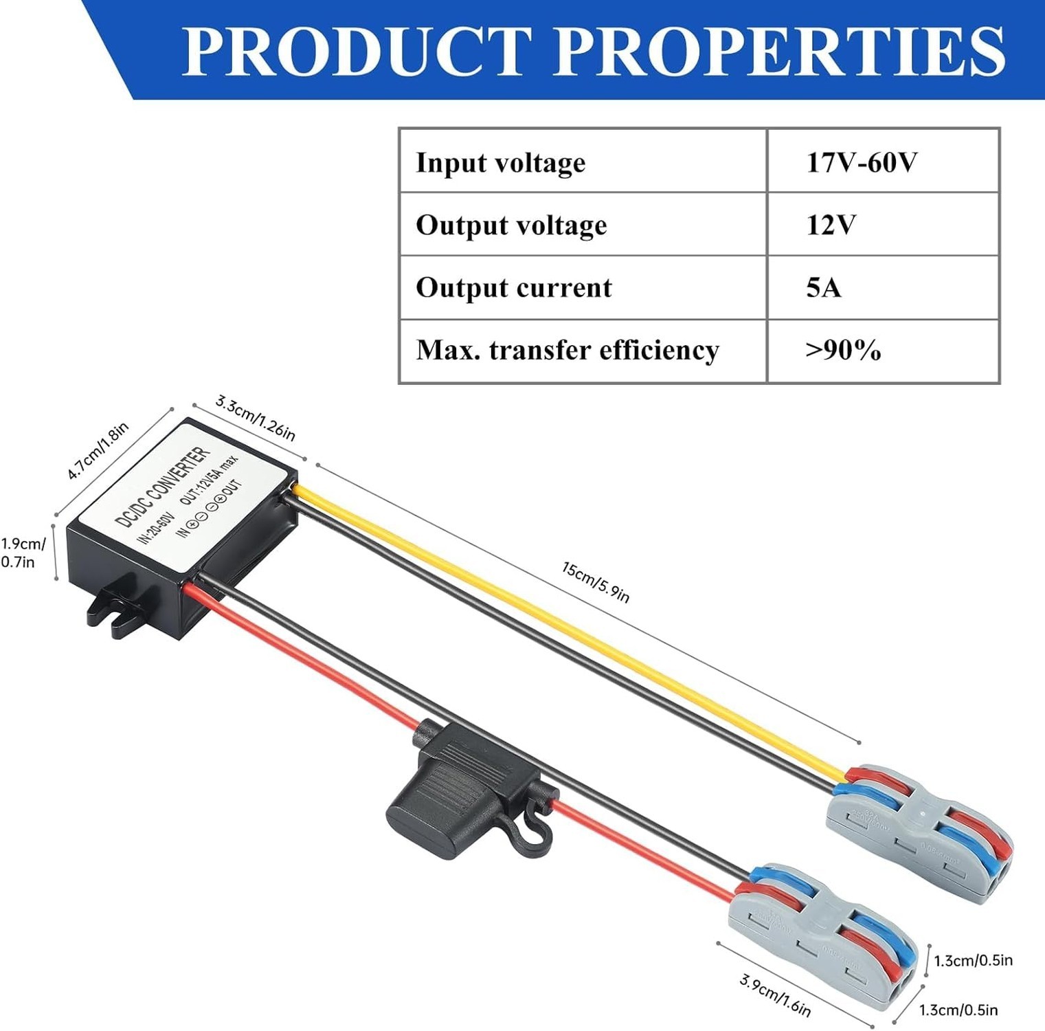 DC/DC Buck Converter 17V-60V, Step Down Transformer 24V 36V 48V 60V to 12V Vo…