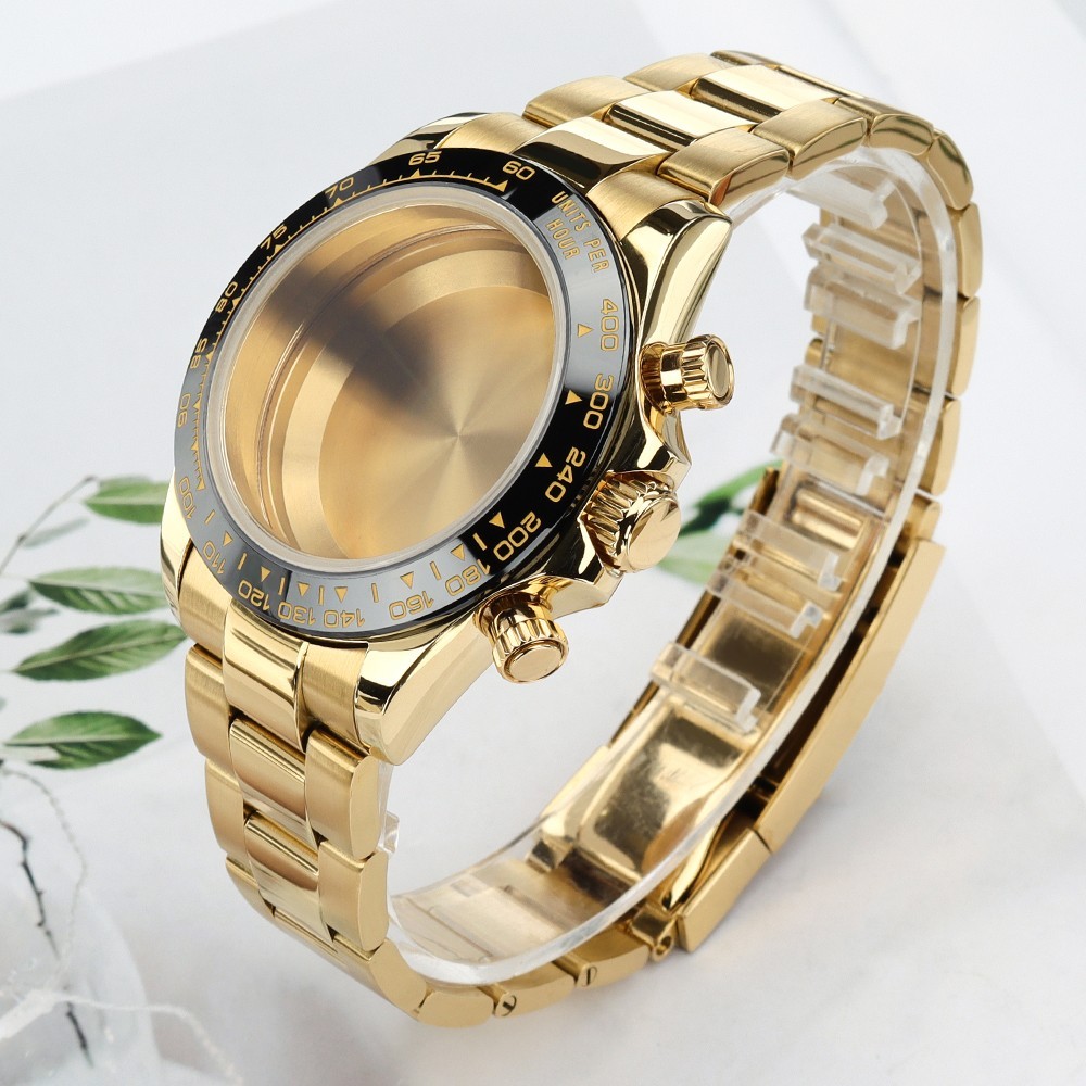 STEEL ROSE GOLD 39mm Diver Watch Case Bracelet Sapphire For Seiko VK63 Movement