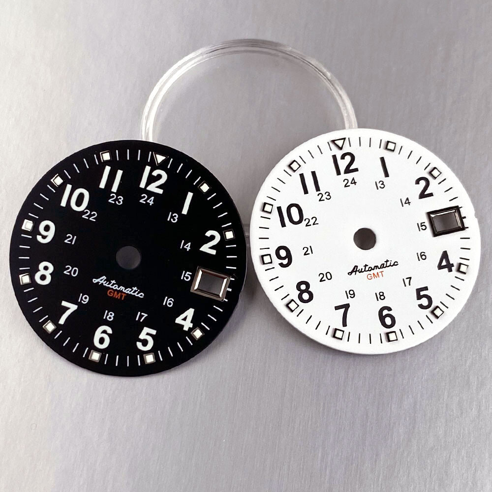 Luminous Black White 29mm Field Watch Dial Face fit NH34A NH34 GMT Dive Watch