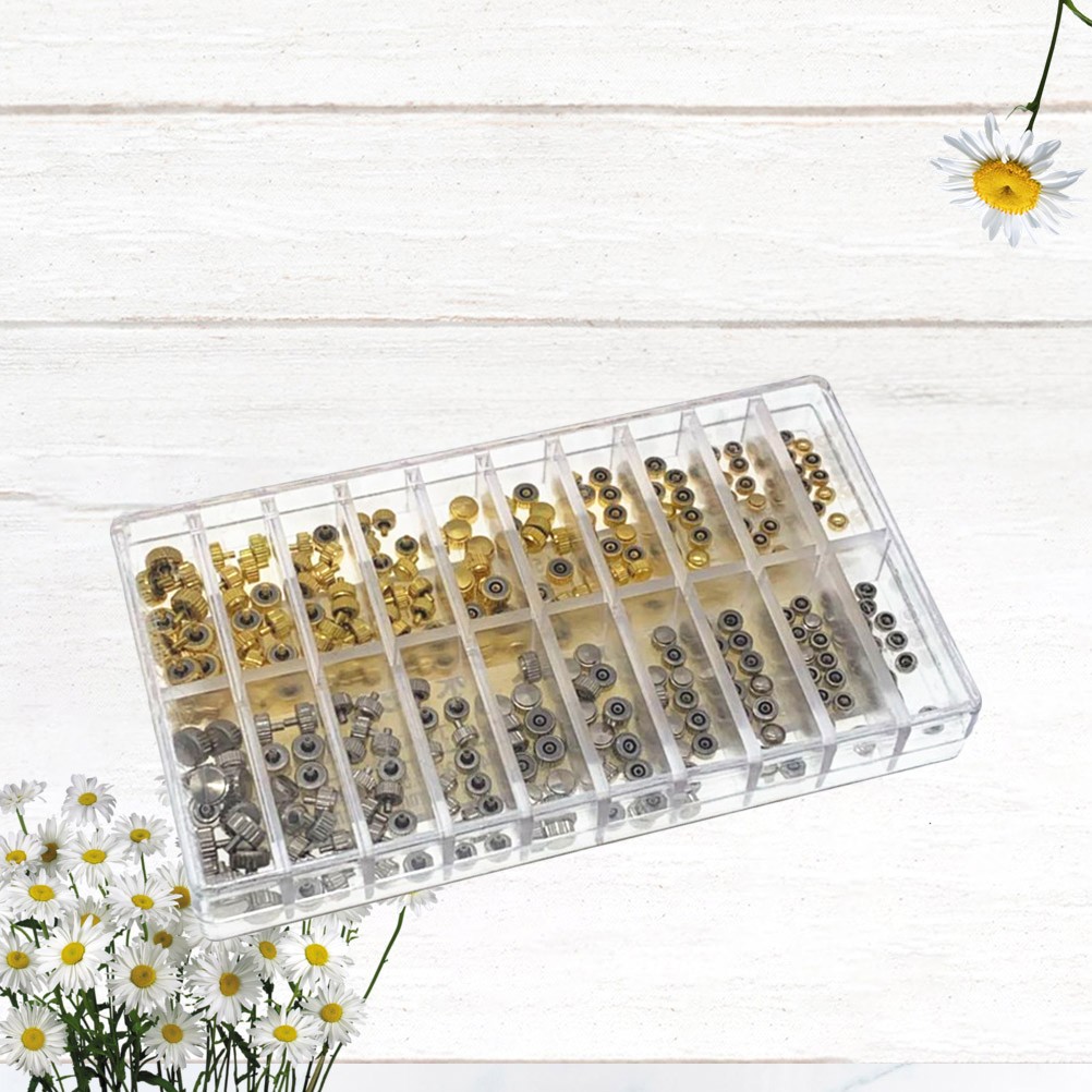 300Pcs Waterproof Reusable Watch Crown Set with Dome Flat Heads for Watch Repair