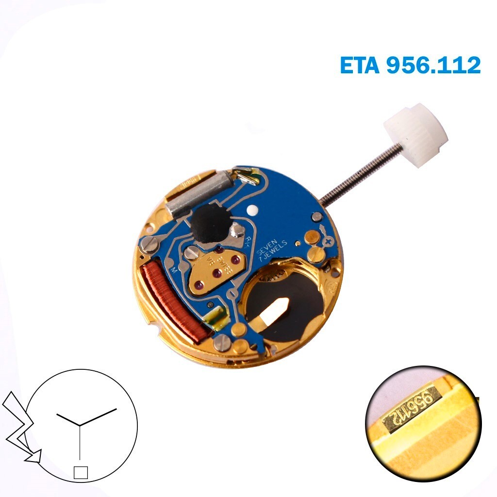 ETA 956.112 Swiss Quartz Movement, White Date Disk at 6, 3Hands, 7Jewels.