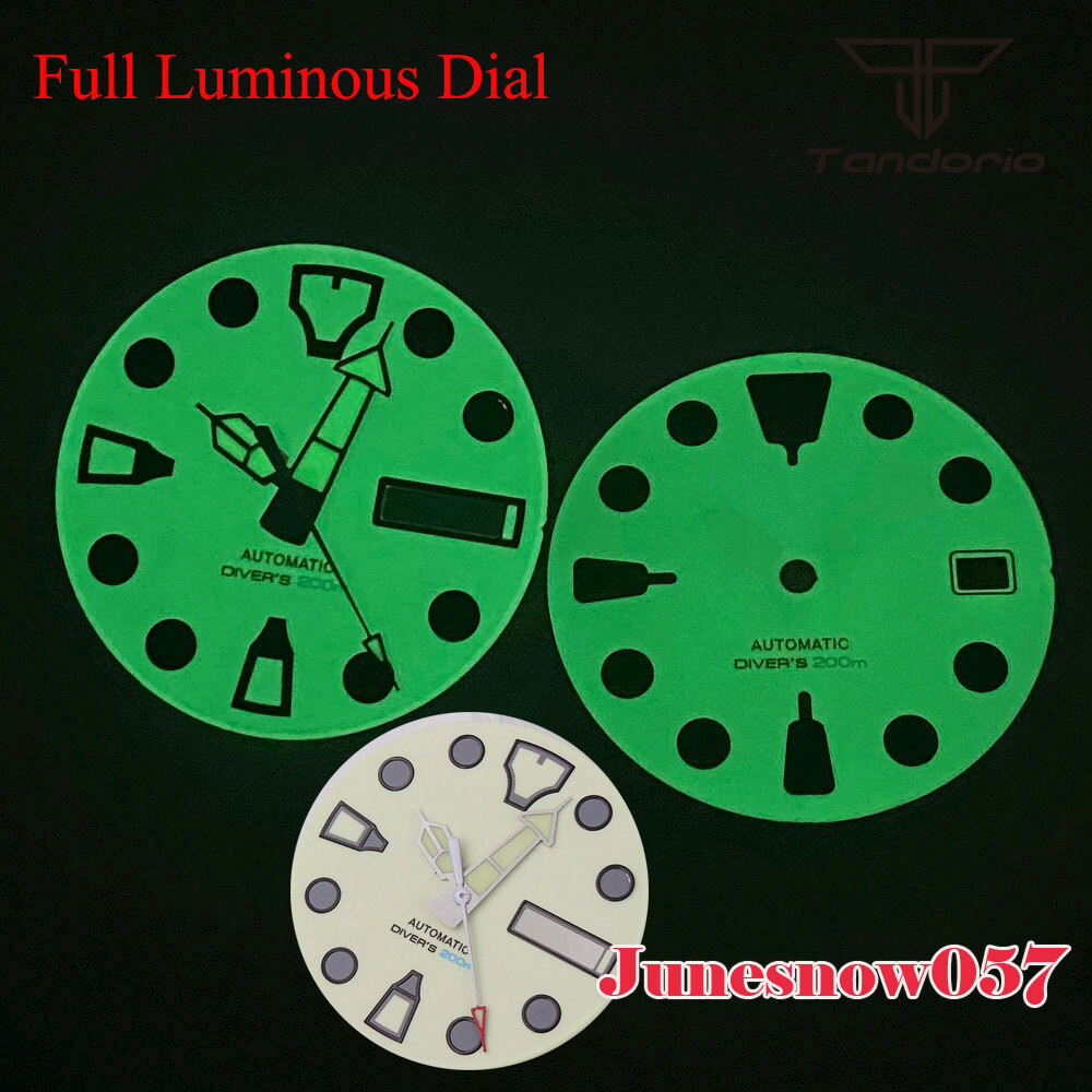 29MM Beige White Sterile Watch Full Lume Green Dial Men Fit NH35A NH36A SKX SRP