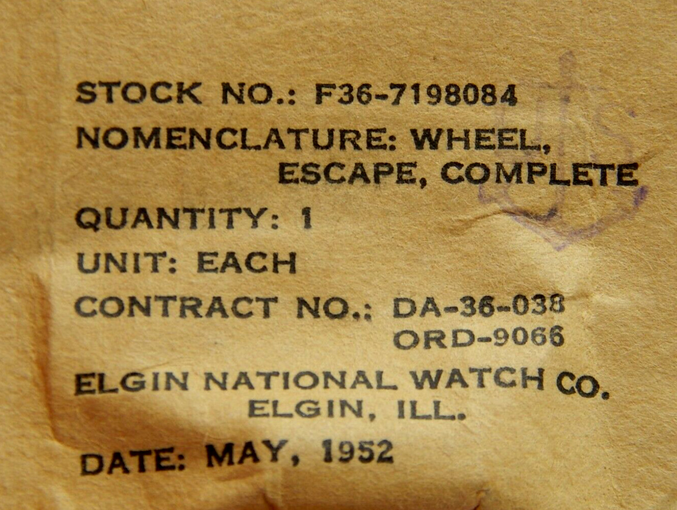 Quantity 1 Elgin watch Escape wheel New Old Stock Military WWII Korean War Era