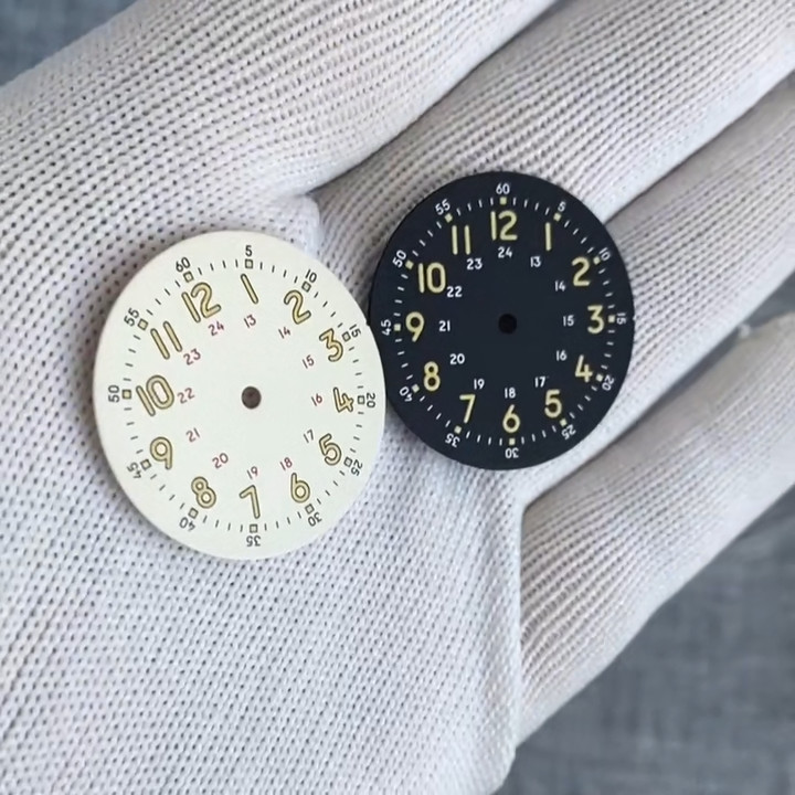 29mm Lume Yellow Mark Cream Black Field Watch Dial Fit NH35 NH38 PT5000 Parts
