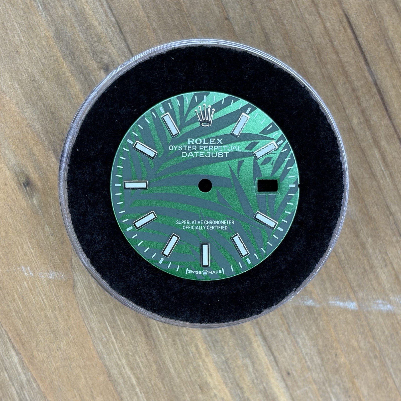 Rolex DateJust 36mm Stainless Steel Custom Greem Palm Motif Blue Lume Dial