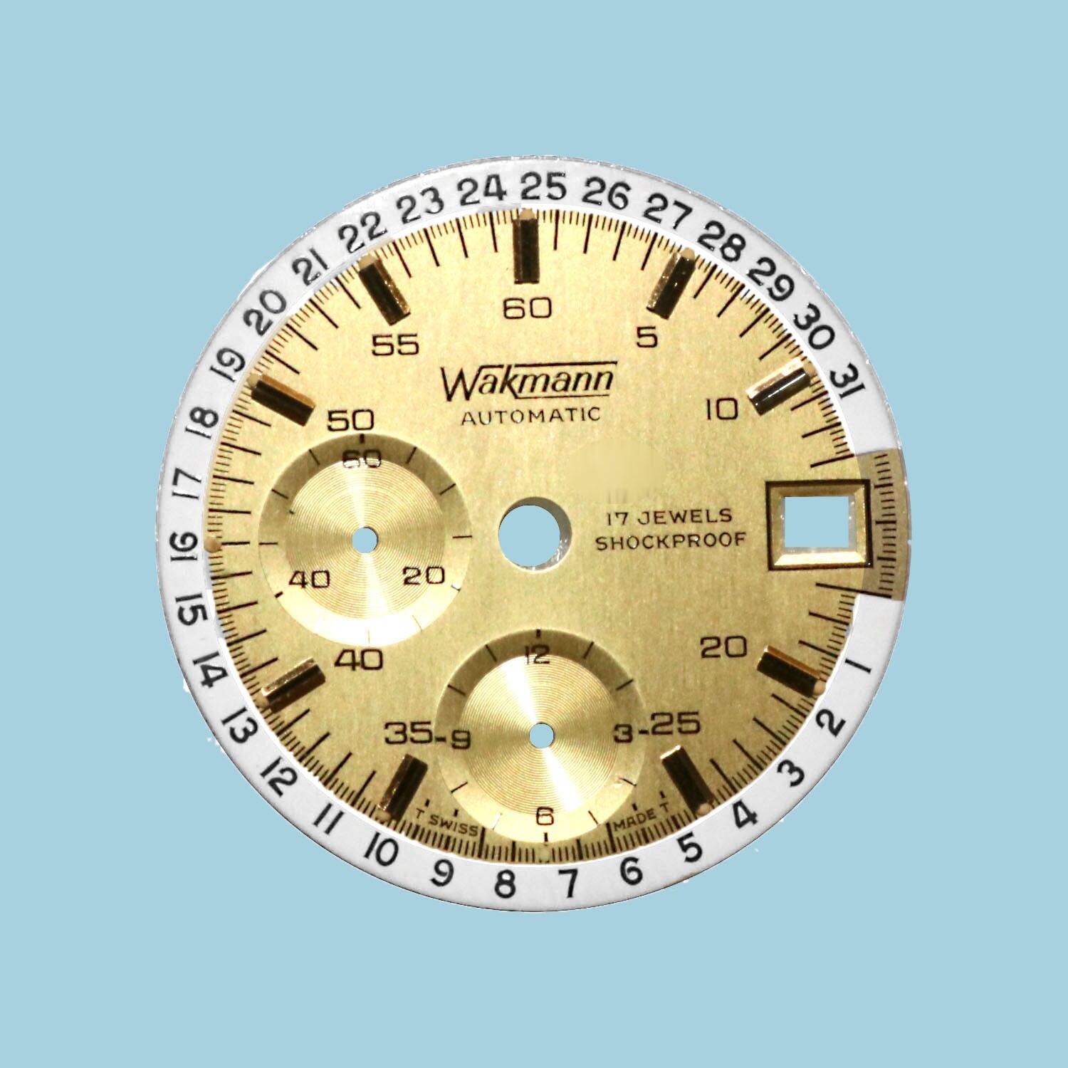 Wakmann Regate chronograph watch dial, Lemania 1341, NOS