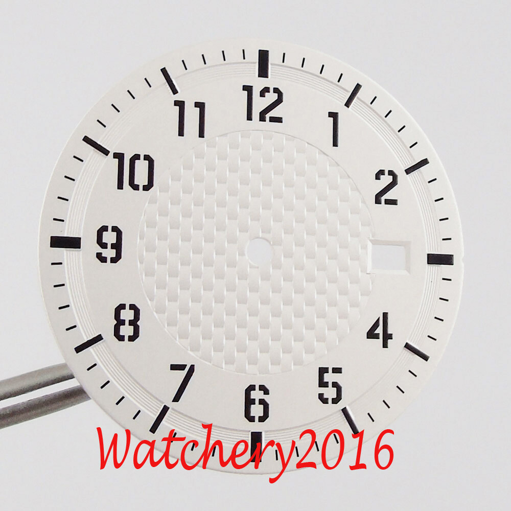 34mm White Blue Brown Watch Dial Date Window Luminous fit NH35 NH35A movement