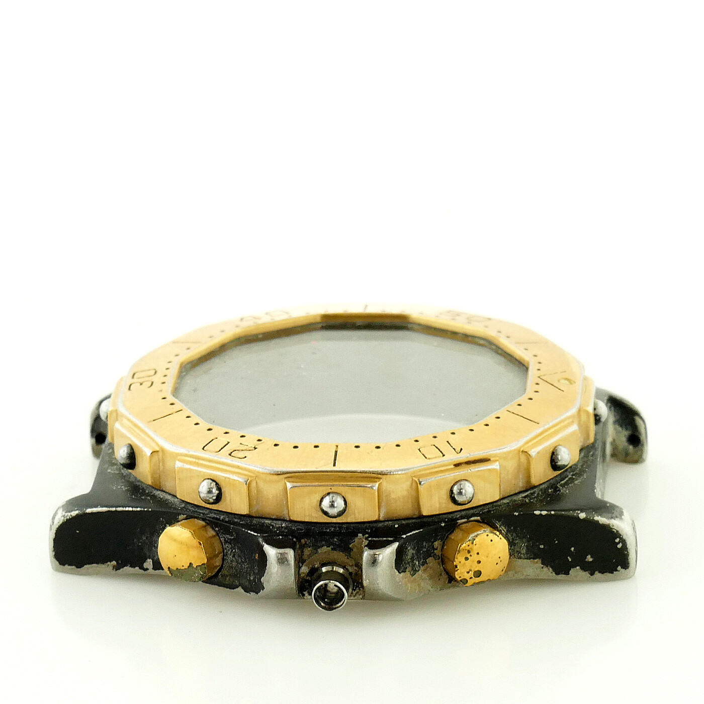 TAG HEUER 3000 CHRONO 2-TONE BLACK PVD+GOLD PLATED S.S. CASE FOR PARTS/REPAIRS
