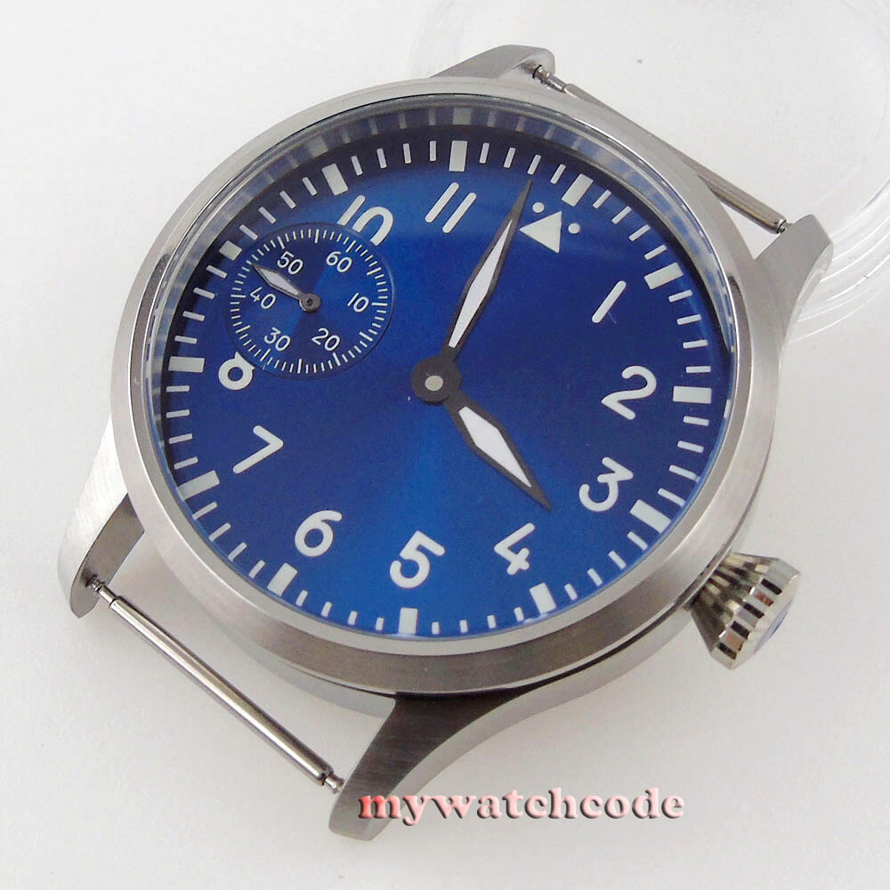 brushed 42mm 316L steel Watch Case fit ETA 6497 6498 ST3600 3620 black dial