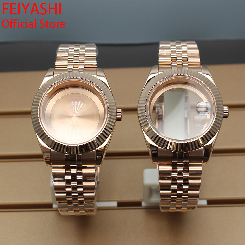 Rose Gold 36mm/40mm log Watch Case Jubilee Bracelet Band Sapphire For Seiko nh35