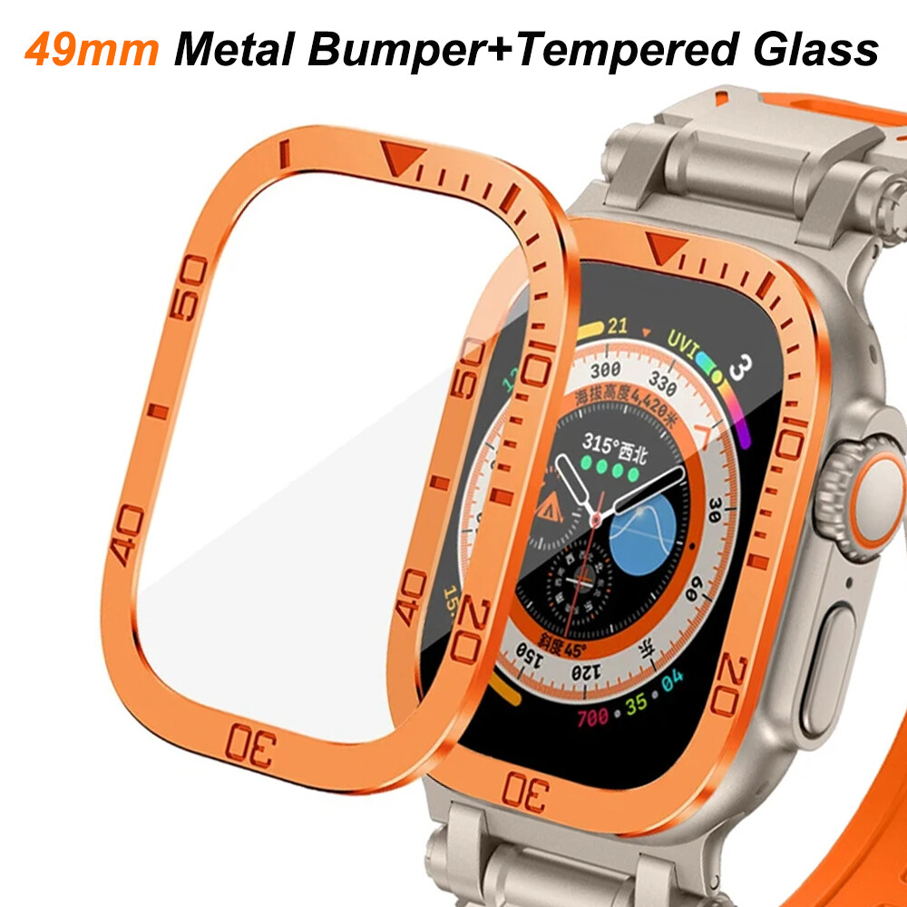 Metal Bumper+Tempered Glass For Apple Watch Ultra 49mm Accessories Screen HD
