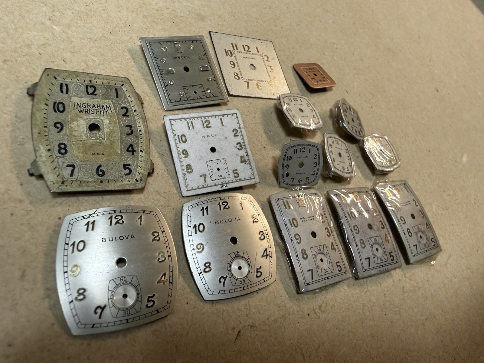 Vintage Wrist Watch Dials – Bulova, Waltham Premier, Others – Lot Of 15