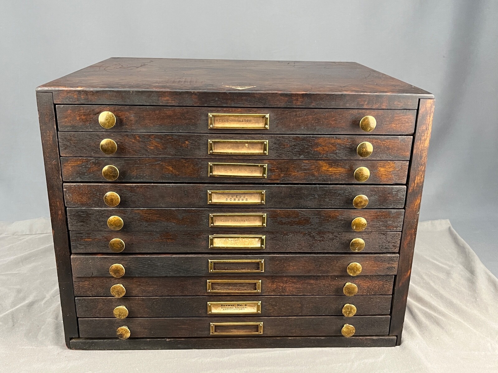 Antique Marco Table Top Mahogony Watch Case 10 Drawers and 1600 Slots + Parts