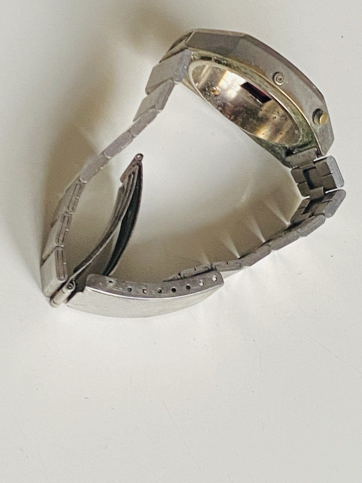 VINTAGE LED WATCH PARTS 1970s Silver Red Glass Frame and Strap Only NO INSIDES