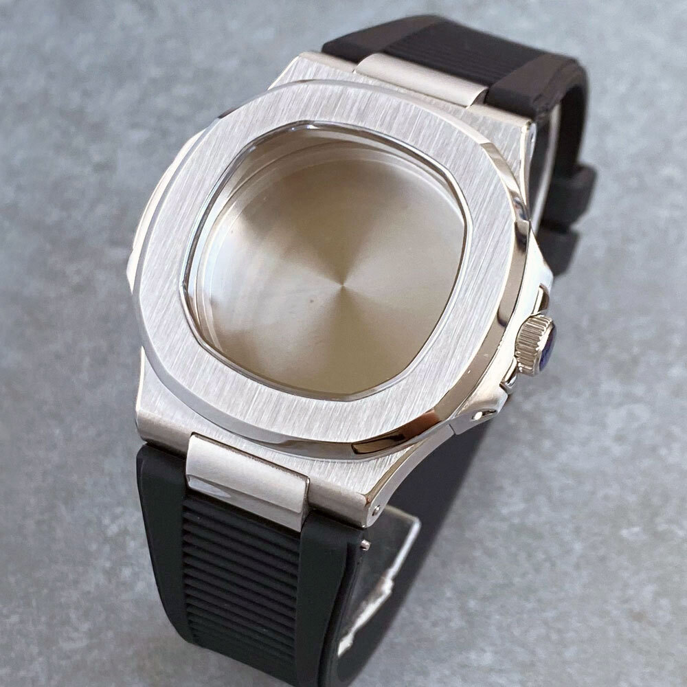 40mm Stainless Steel Square Watch Case 10ATM Dive Case Fit NH35 NH36 Rubber Band