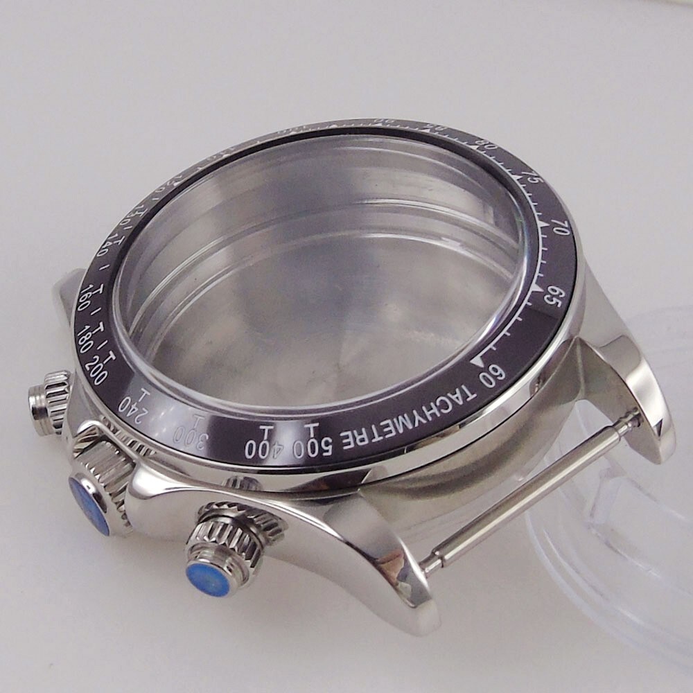 39mm Polished Mens Watch Case Bracelet Fit Quart VK64 VK63 Bow Sapphire Glass