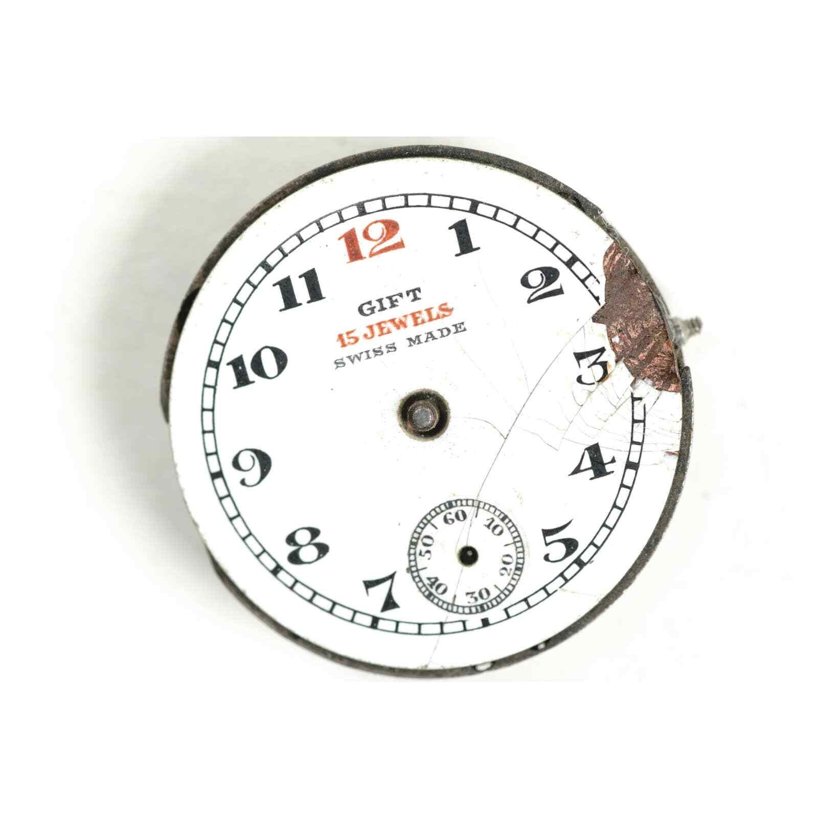 Swiss 15 Jewels Watch Movement, Porcelain GIFT Watch For Parts