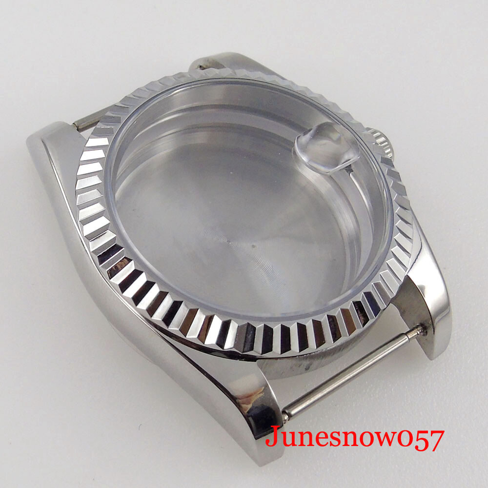 Fluted Bezel 36mm Silver Watch Case fit NH35A NH36 ETA2836 MIYOTA82 DG281 PT5000