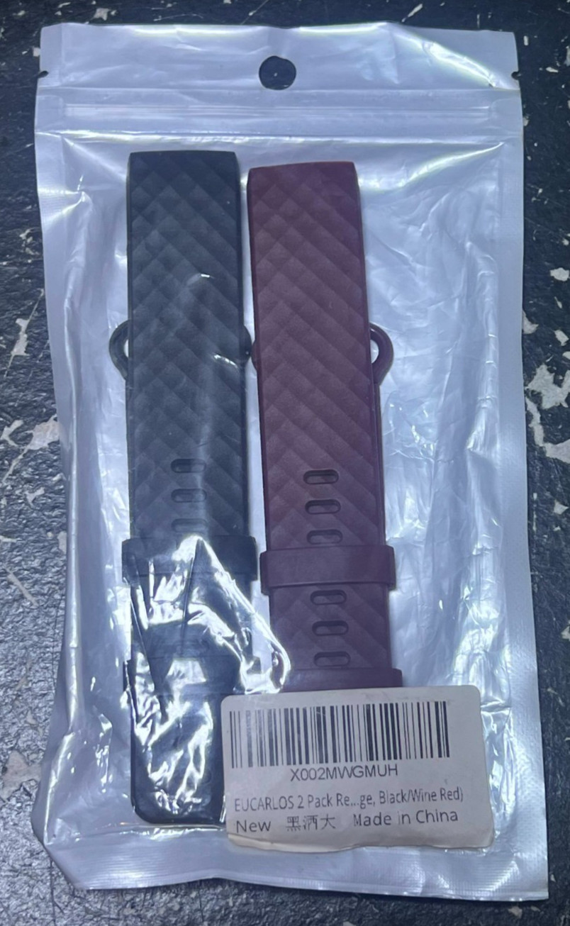 NEW-EUCARLOS 2-Pack Bands for Fitbit Charge 3/4/SE Black&Wine Replacement Straps